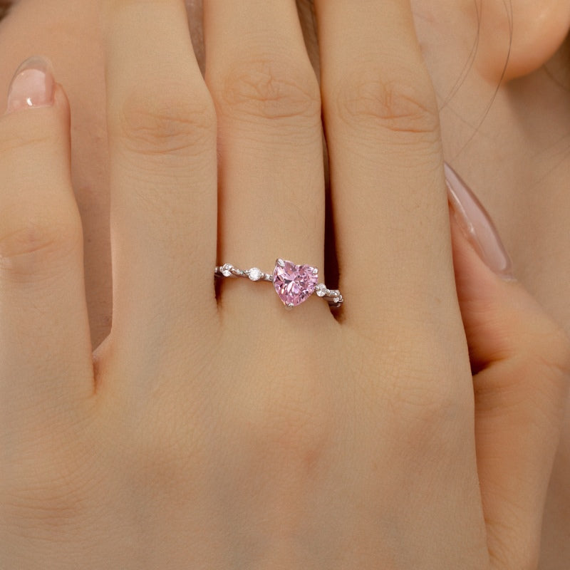 Romantic Pink CZ Heart Ring