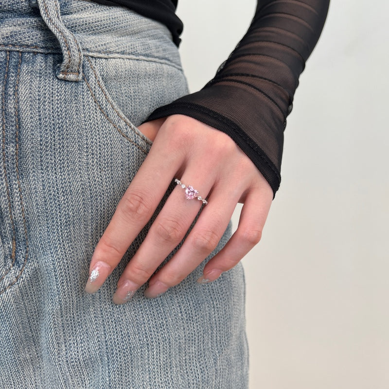 Romantic Pink CZ Heart Ring