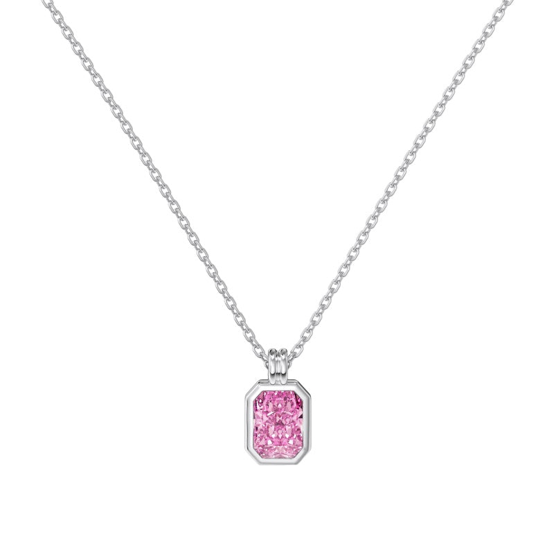 Dainty Pink Rectangle Stone Necklace