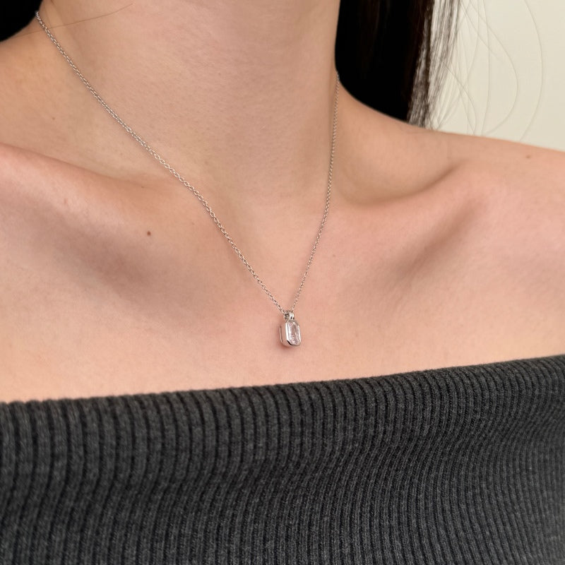 Dainty Pink Rectangle Stone Necklace