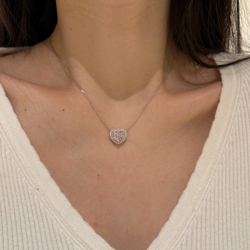 Pink Heart Halo Necklace