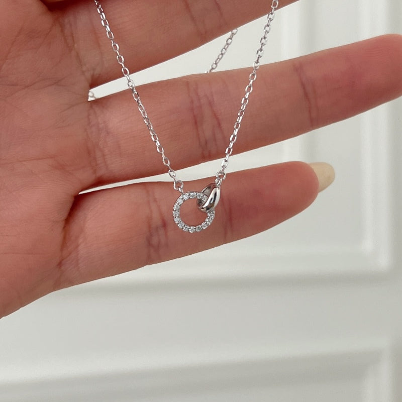 Moissanite Circle necklace - 925 Silver Rhodium Plated