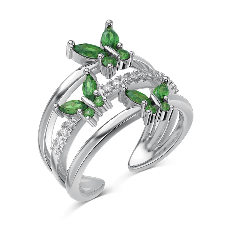 Green Butterfly CZ Ring