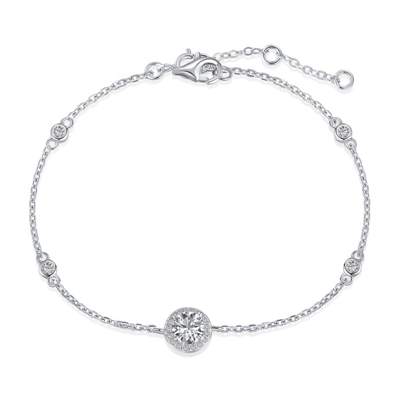 Dainty Circle Solitaire Bracelet – 925 Silver Rhodium Plated