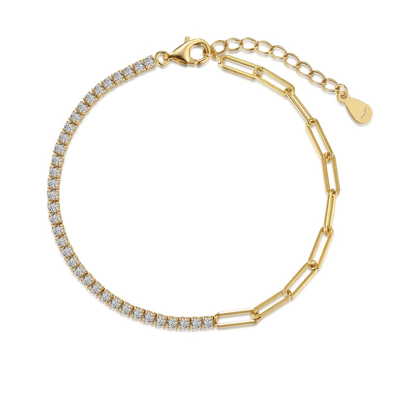 Mixed Chain Tennis Bracelet – 18K Gold Plated 925 Silver